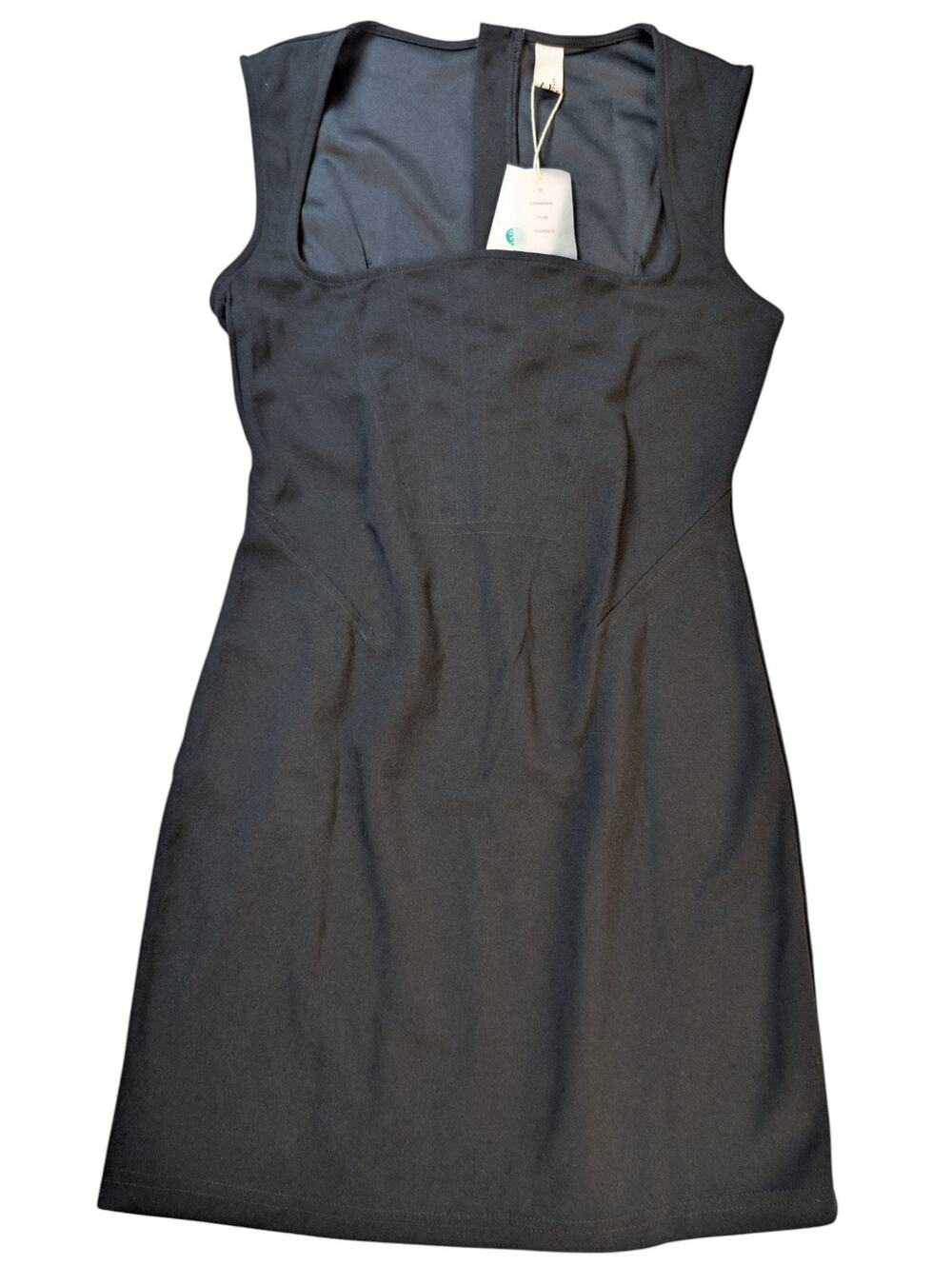 Commense Black Mini Skirt A-line Square Neck Fitting Back Zip Women's Size M